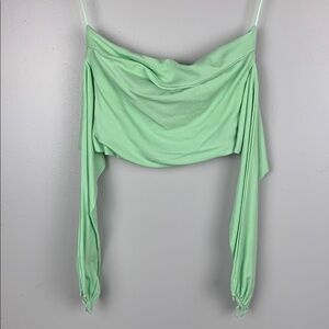 Superdown Green Asymmetrical Ruched Crop Blouse x small